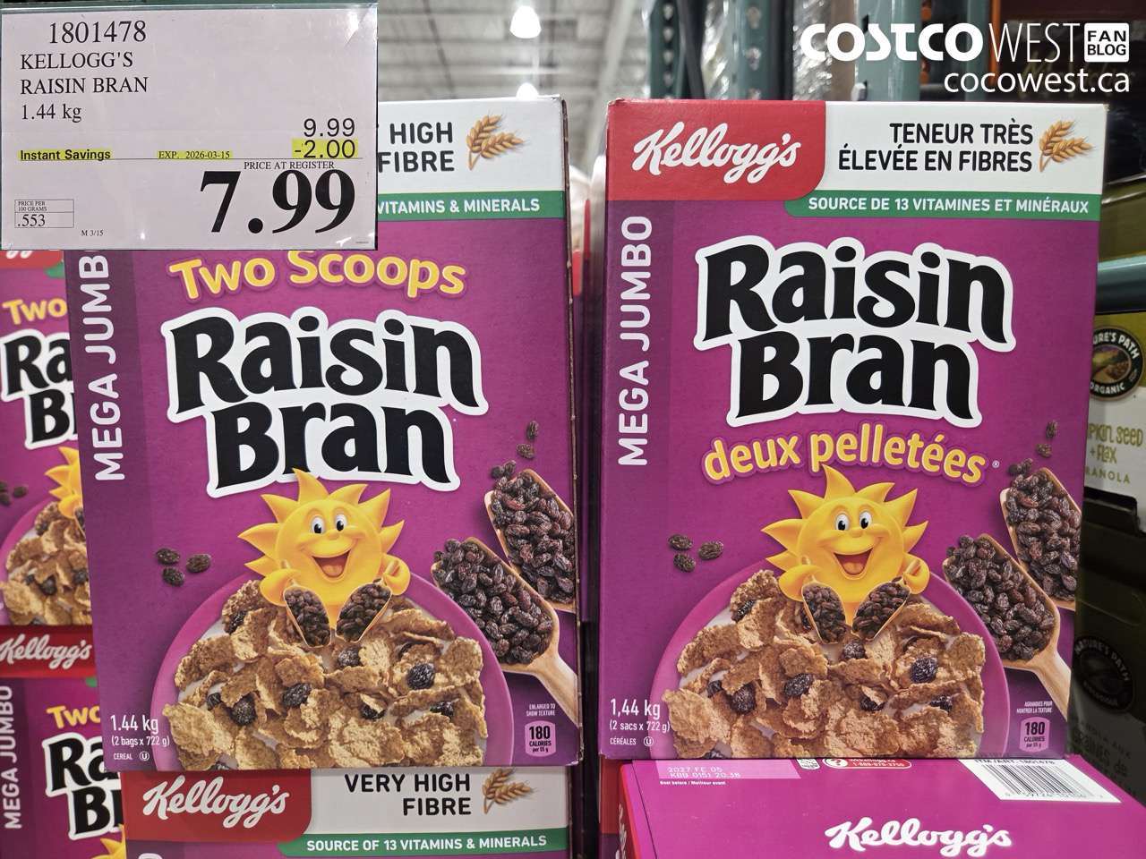 1801478 KELLOGG'S RAISIN BRAN 1.44KG ($2.00 INSTANT SAVINGS EXPIRES ON 2026-03-15) $7.99