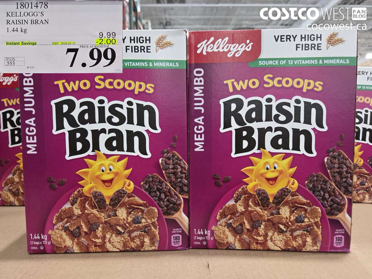 1801478 KELLOGG'S RAISIN BRAN 1.44 KG ($2.00 INSTANT SAVINGS EXPIRES ON 2026-03-15) $7.99