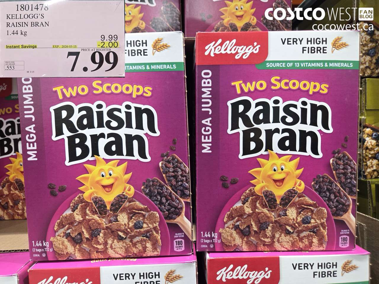 1801478 KELLOGG'S RAISIN BRAN 1.44 KG ($2.00 INSTANT SAVINGS EXPIRES ON 2026-03-15) $7.99