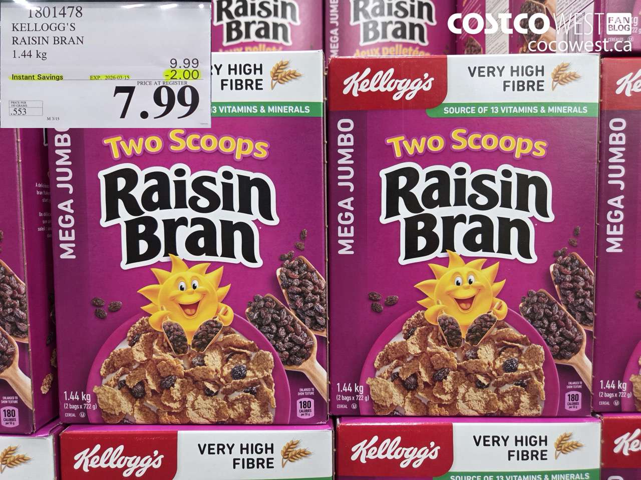 1801478 KELLOGG'S RAISIN BRAN 1.44 KG ($2.00 INSTANT SAVINGS EXPIRES ON 2026-03-15) $7.99