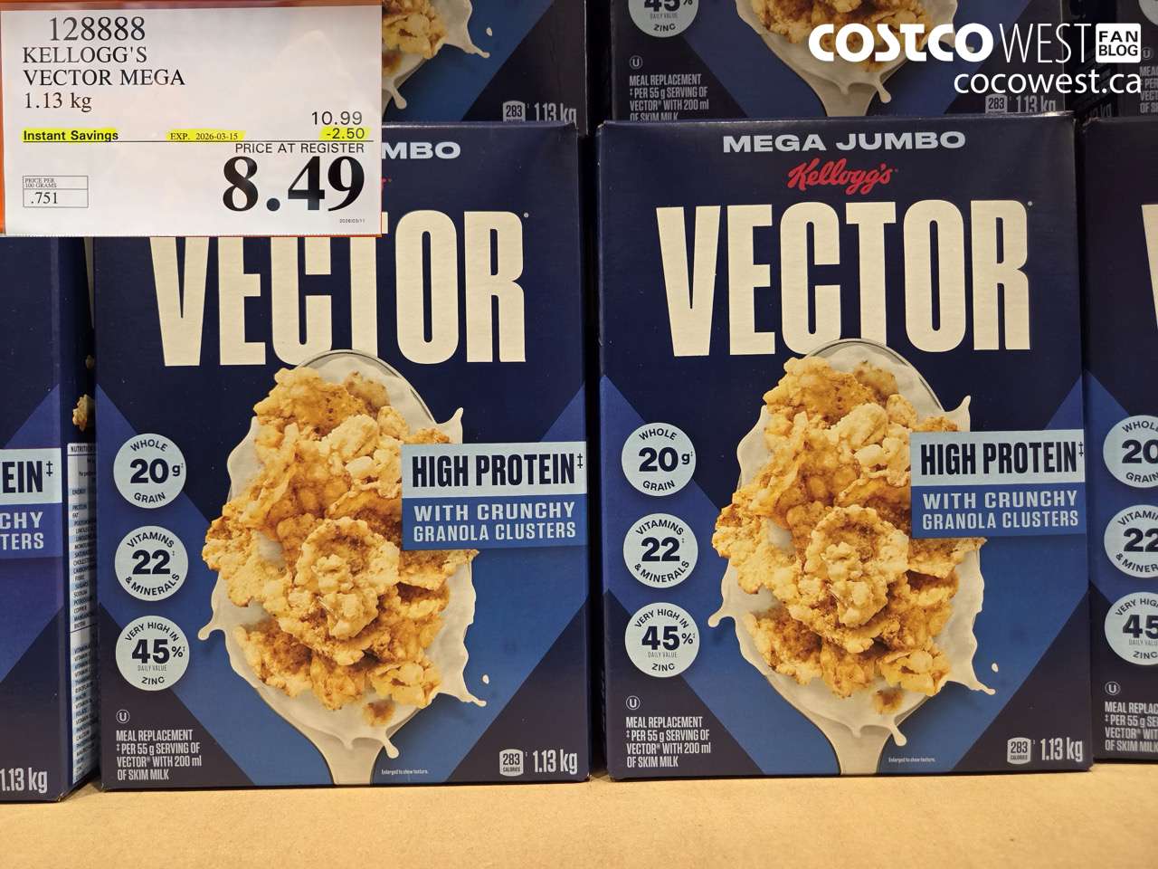 128888 KELLOGG'S VECTOR MEGA 1.13 KG ($2.50 INSTANT SAVINGS EXPIRES ON 2026-03-15) $8.49