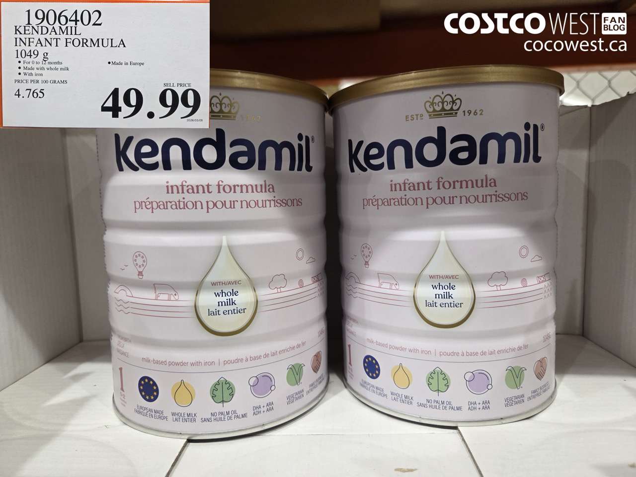1906402 KENDAMIL INFANT FORMULA 1049 G $49.99