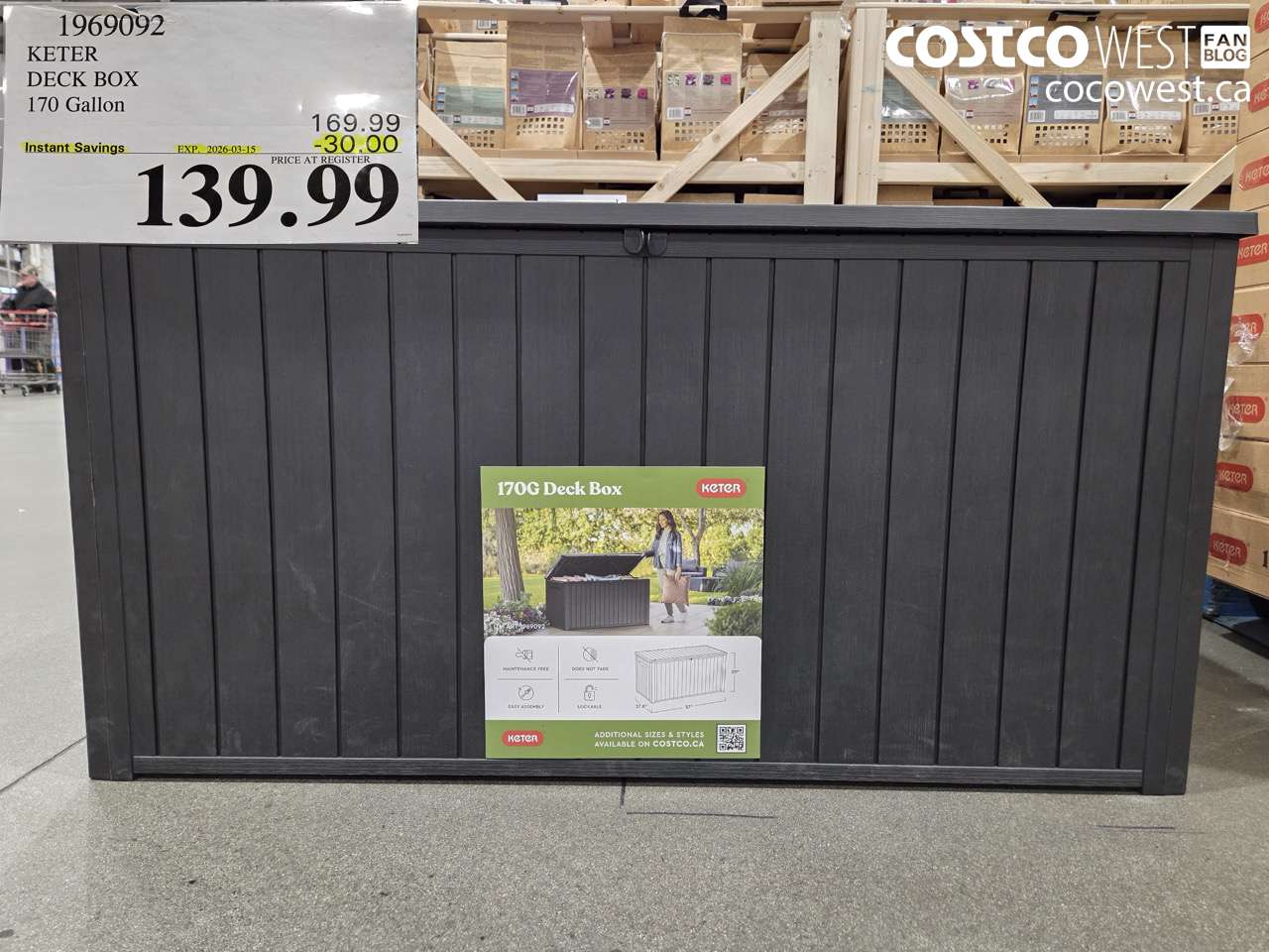 1969092 KETER DECK BOX 170 GALLON ($30.00 INSTANT SAVINGS EXPIRES ON 2026-03-15) $139.99