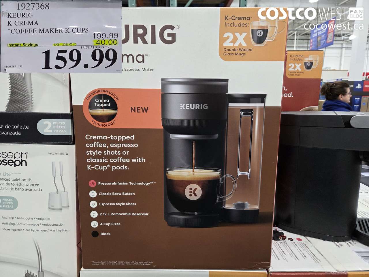 1927368 KEURIG K-CREMA COFFEE MAKER K-CUPS ($40.00 INSTANT SAVINGS EXPIRES ON 2026-03-15) $159.99