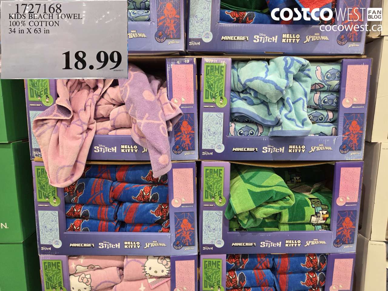 1727168 KIDS BEACH TOWEL 100% COTTON 34 IN X 63 IN $18.99