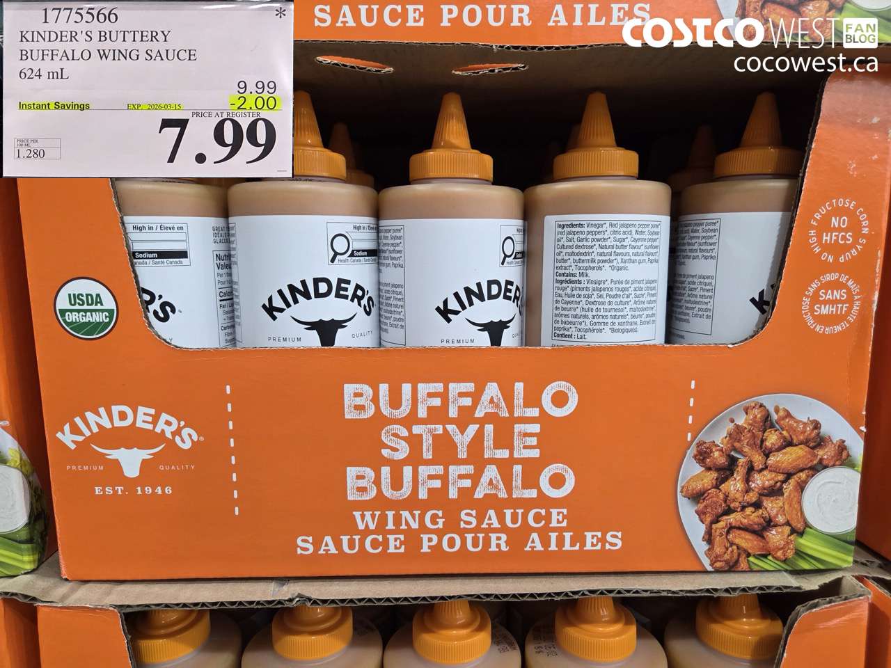 1775566 KINDER'S BUTTERY BUFFALO WING SAUCE 624 ML ($2.00 INSTANT SAVINGS EXPIRES ON 2026-03-15) $7.99