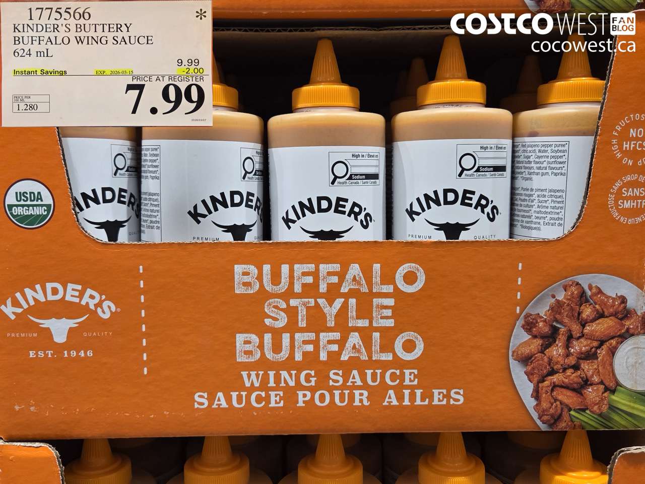 1775566 KINDER'S BUTTERY BUFFALO WING SAUCE 624 ML ($2.00 INSTANT SAVINGS EXPIRES ON 2026-03-15) $7.99