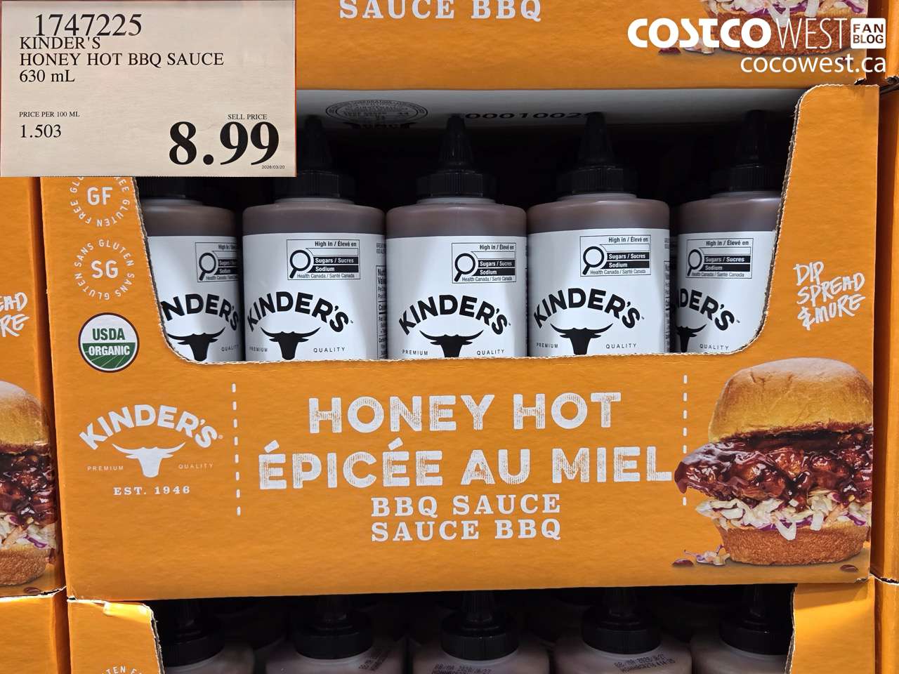 1747225 KINDER'S HONEY HOT BBQ SAUCE 630 ML $8.99