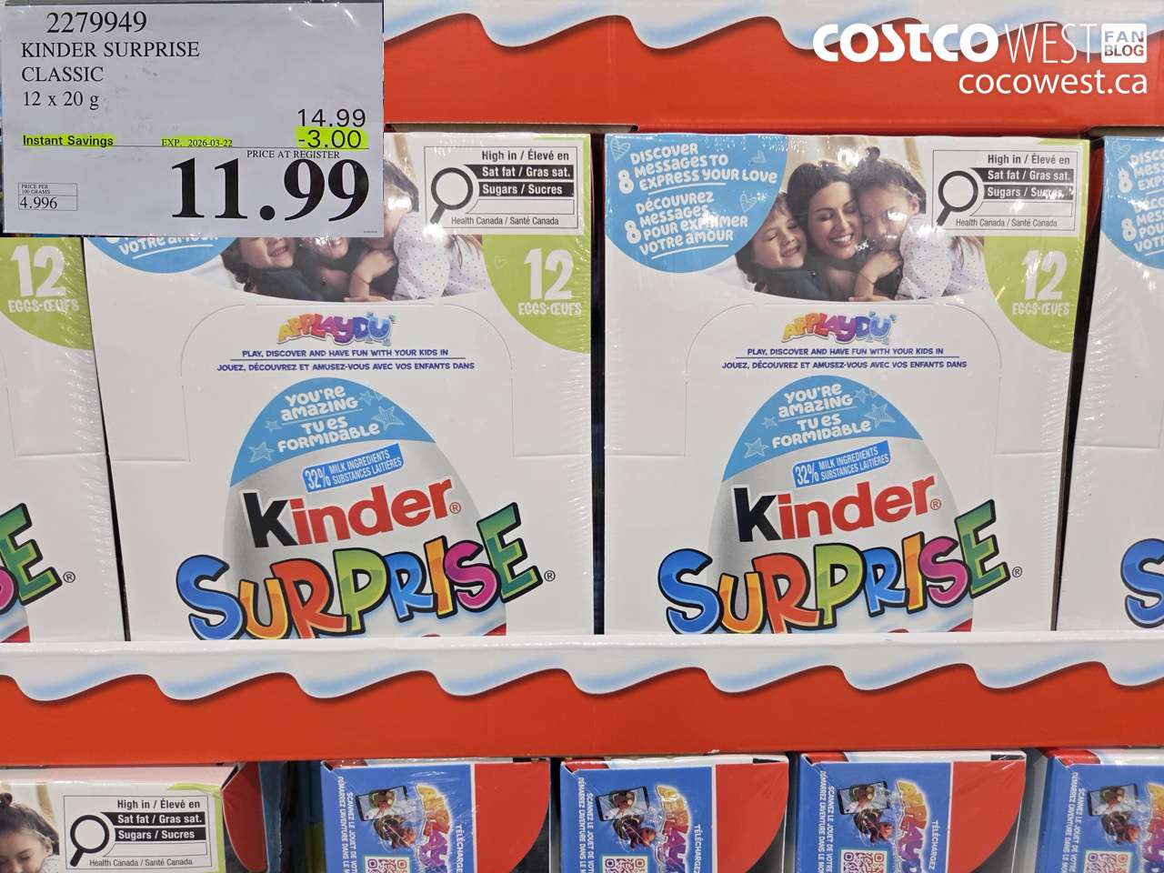 2279949 KINDER SURPRISE CLASSIC 12 X 20 G ($3.00 INSTANT SAVINGS EXPIRES ON 2026-03-22) $11.99