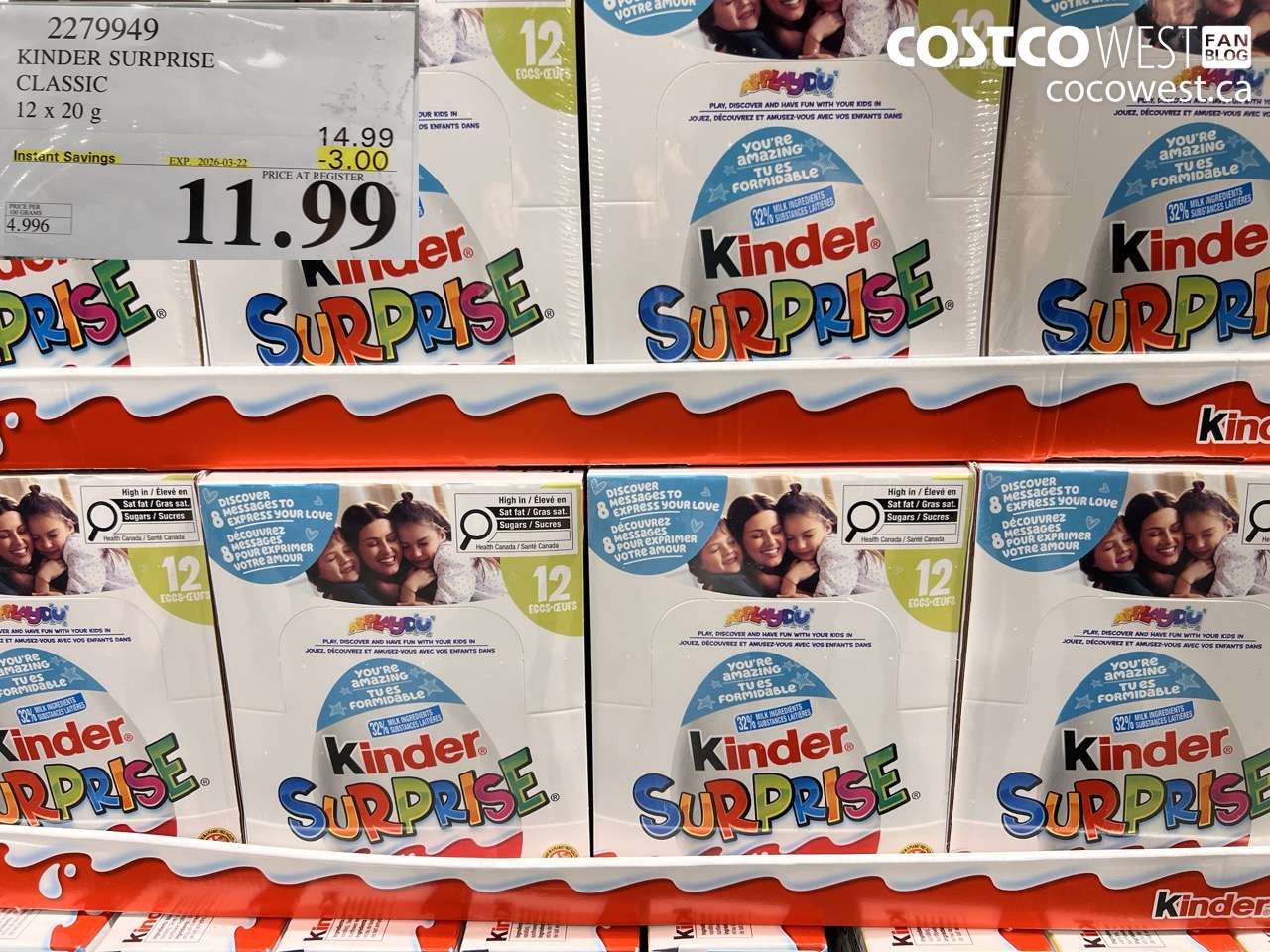 2279949 KINDER SURPRISE CLASSIC 12 X 20 G ($3.00 INSTANT SAVINGS EXPIRES ON 2026-03-22) $11.99
