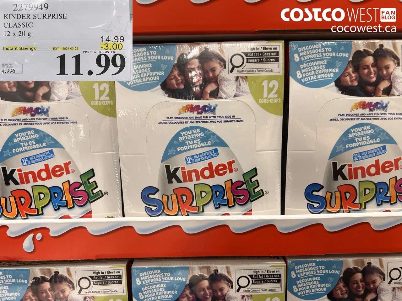 2279949 KINDER SURPRISE CLASSIC 12 X 20 G ($3.00 INSTANT SAVINGS EXPIRES ON 2026-03-22) $11.99