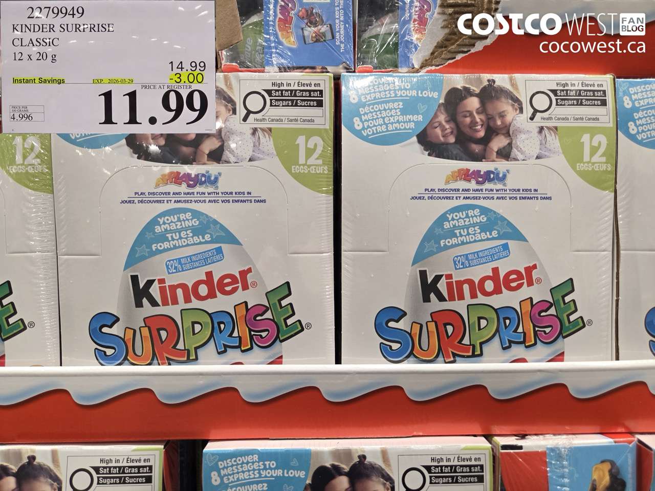 2277949 KINDER SURPRISE CLASSIC 12 X 20 G ($3.00 INSTANT SAVINGS EXPIRES ON 2026-03-29) $11.99