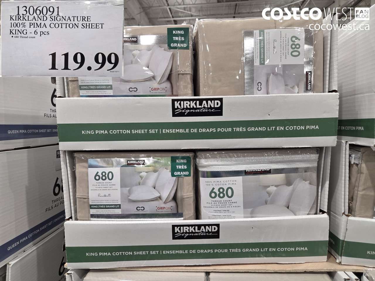 1306091 KIRKLAND SIGNATURE 100% PIMA COTTON SHEET KING - 6 PCS $119.99