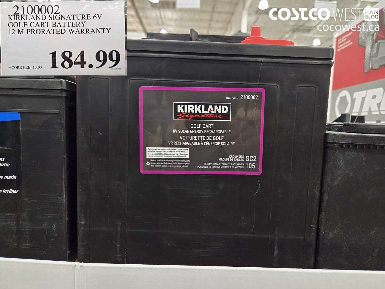 210002 KIRKLAND SIGNATURE 6V GOLF CART BATTERY 12 M PRORATED WARRANTY $184.99