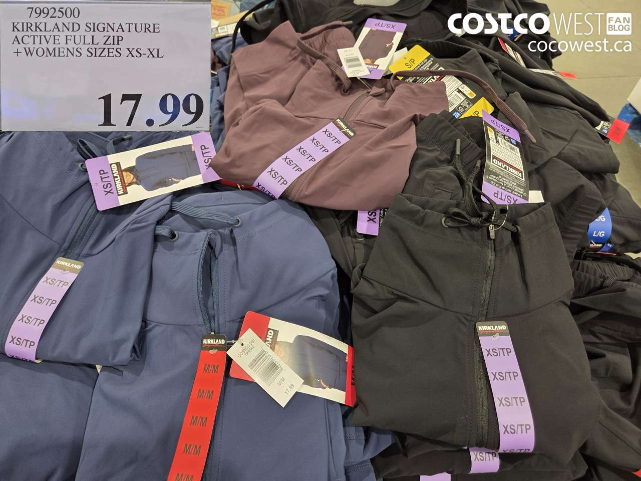 7992500 KIRKLAND SIGNATURE ACTIVE FULL ZIP + WOMENS SIZES XS-XL $17.99