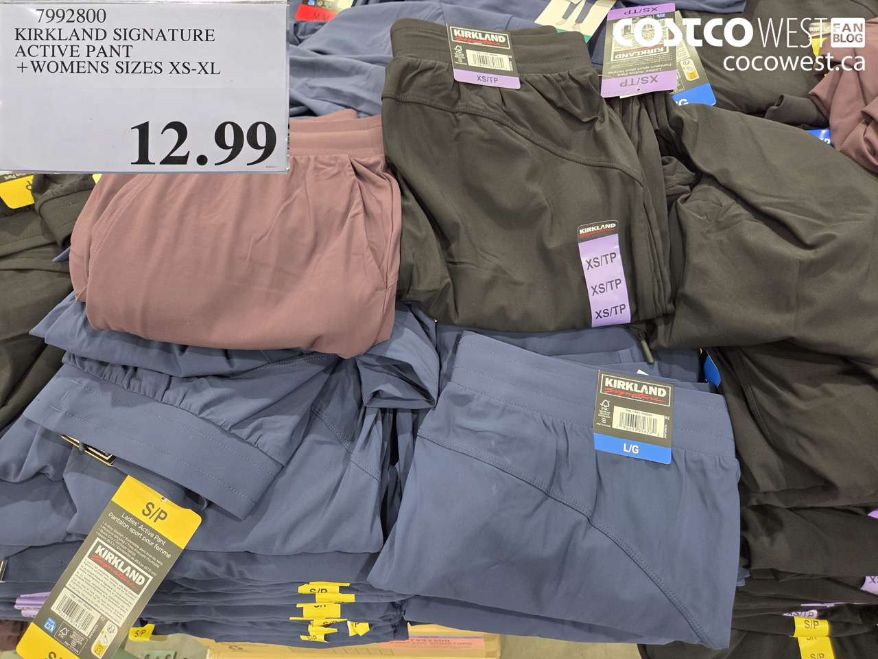 7992800 KIRKLAND SIGNATURE ACTIVE PANT + WOMENS SIZES XS-XL $12.99