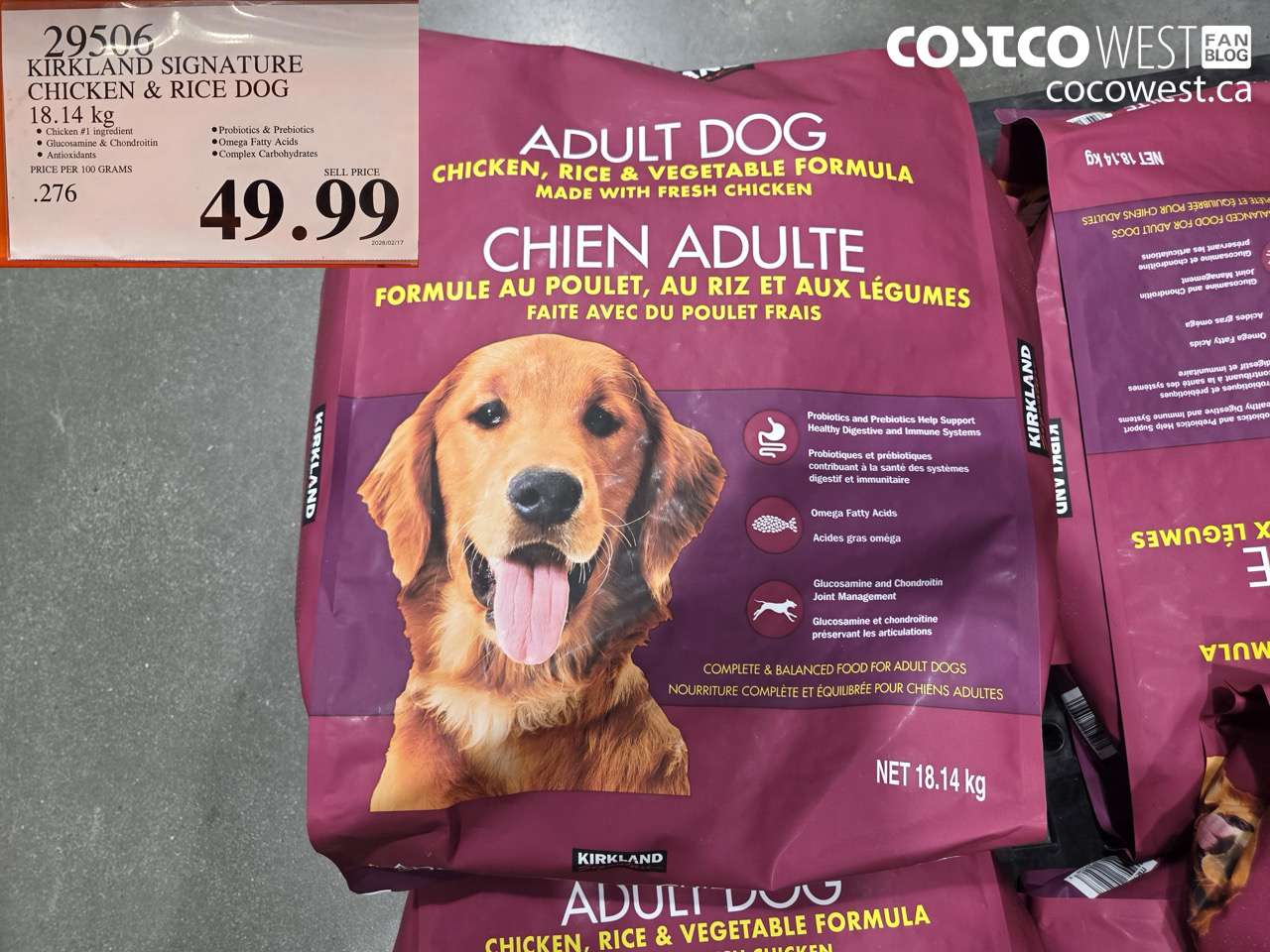 29506 KIRKLAND SIGNATURE CHICKEN & RICE DOG 18.14KG $49.99