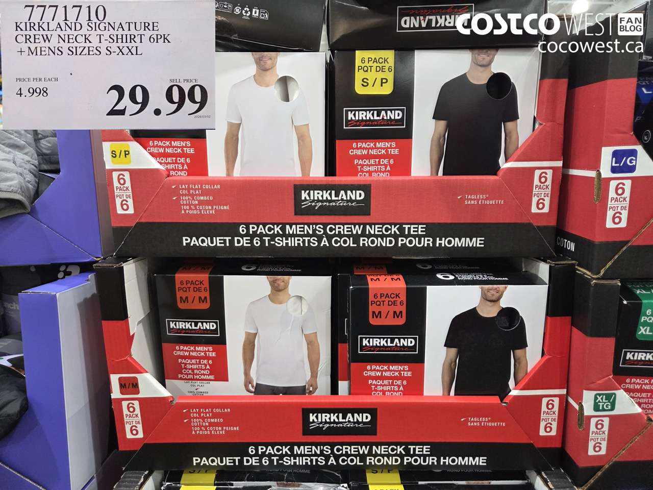 7771710 KIRKLAND SIGNATURE CREW NECK T-SHIRT 6PK + MENS SIZES S-XXL $29.99