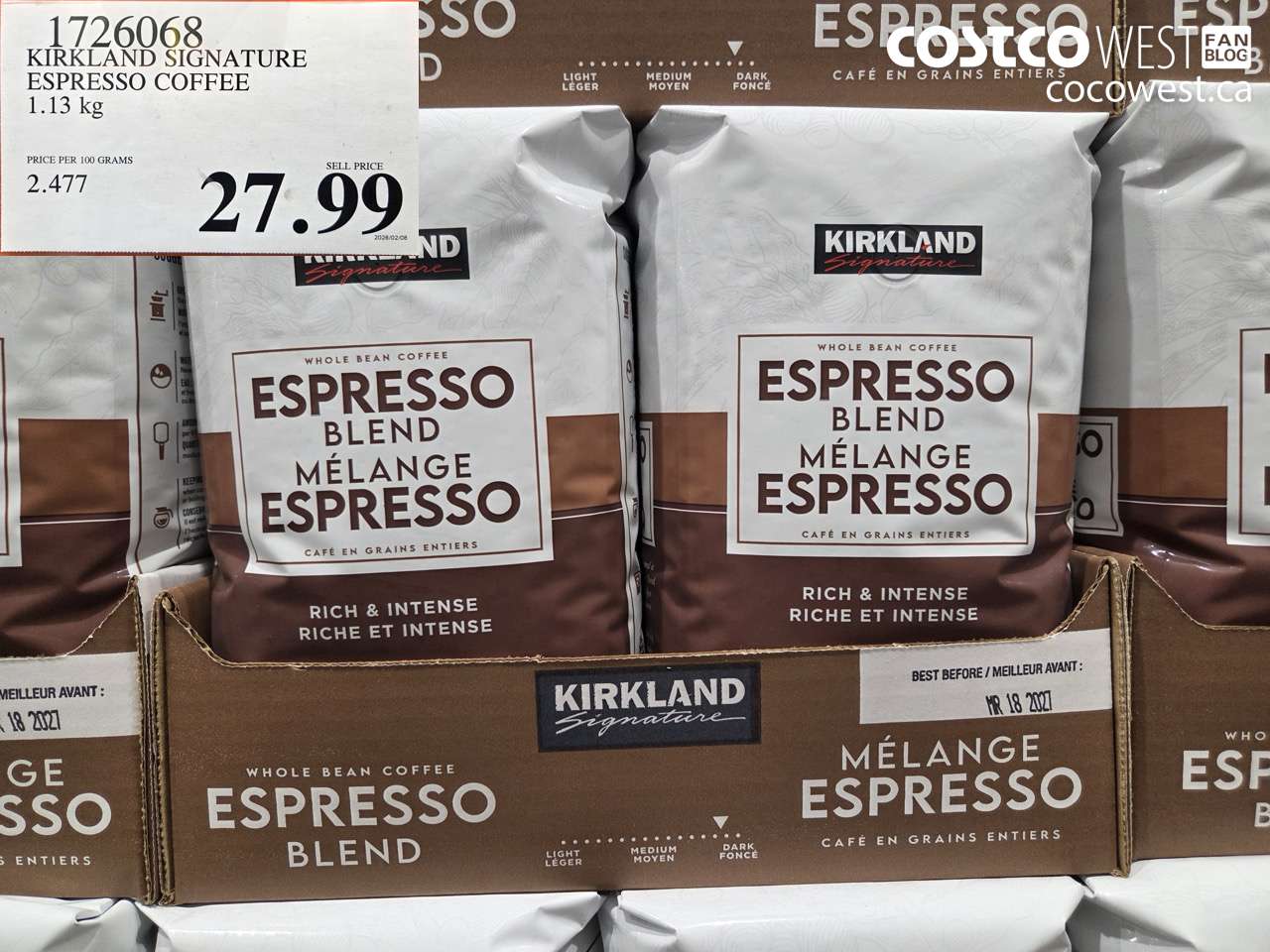 1726068 KIRKLAND SIGNATURE ESPRESSO COFFEE 1.13 KG $27.99