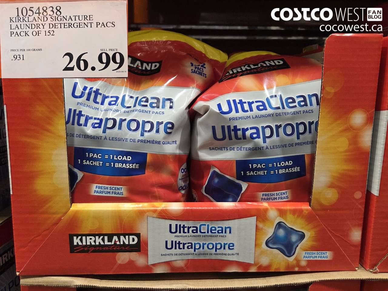 1054838 KIRKLAND SIGNATURE LAUNDRY DETERGENT PACS PACK OF 152 $26.99