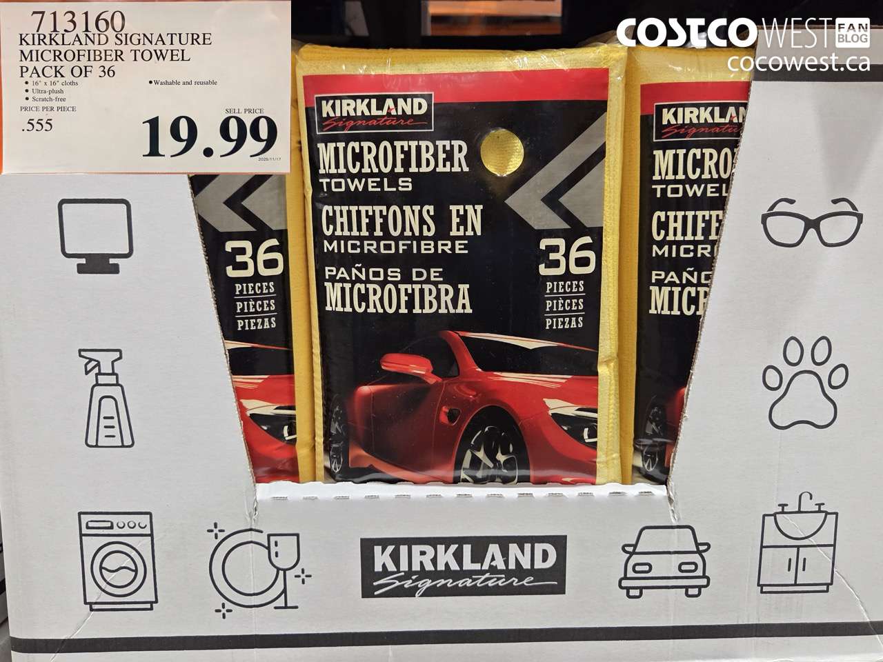 713160 KIRKLAND SIGNATURE MICROFIBER TOWEL PACK OF 36 $19.99