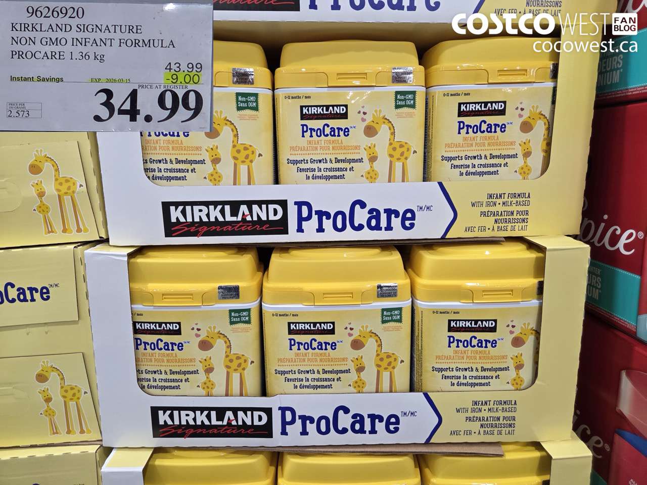 9626920 KIRKLAND SIGNATURE NON GMO INFANT FORMULA PROCARE 1.36 KG ($9.00 INSTANT SAVINGS EXPIRES ON 2026-03-15) $34.99
