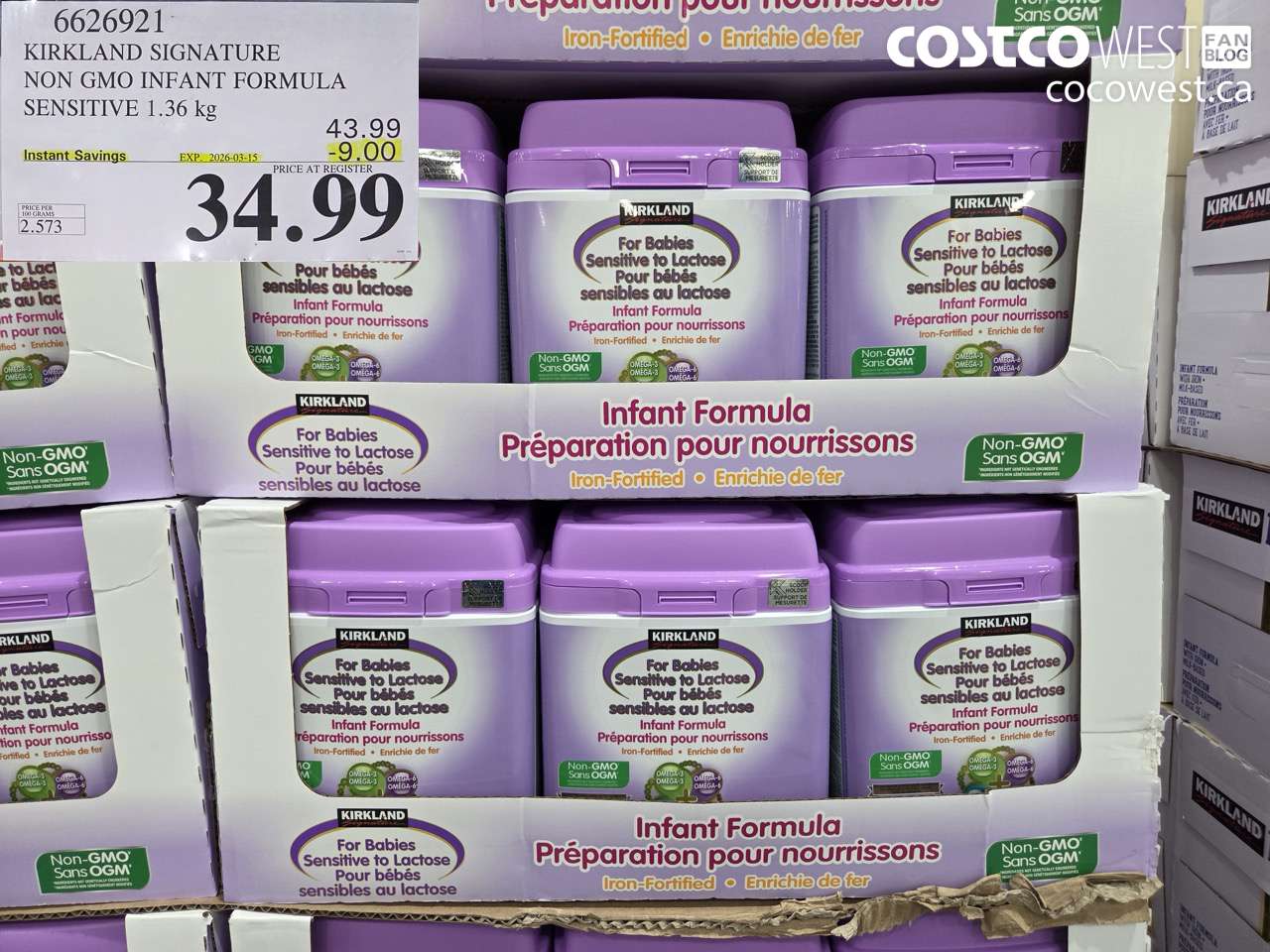6626921 KIRKLAND SIGNATURE NON GMO INFANT FORMULA SENSITIVE 1.36 KG ($9.00 INSTANT SAVINGS EXPIRES ON 2026-03-15) $34.99