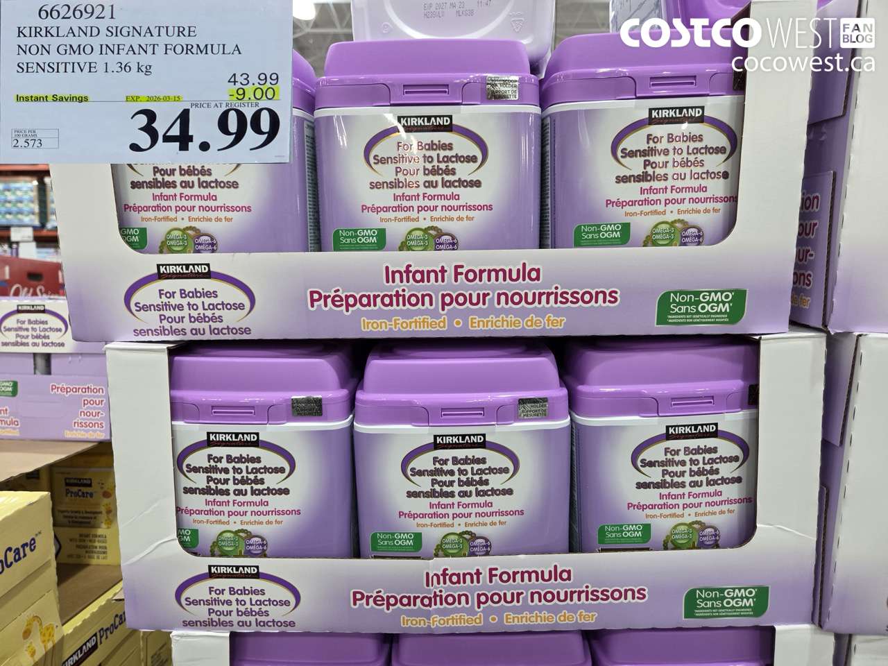 6626921 KIRKLAND SIGNATURE NON GMO INFANT FORMULA SENSITIVE 1.36 kg ($9.00 INSTANT SAVINGS EXPIRES ON 2026-03-15) $34.99