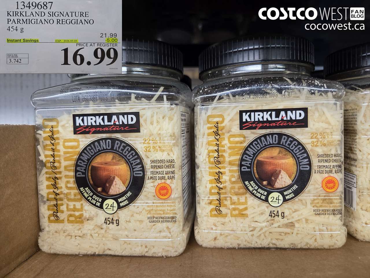 1349687 KIRKLAND SIGNATURE PARMIGIANO REGGIANO 454 G ($5.00 INSTANT SAVINGS EXPIRES ON 2026-03-03) $16.99