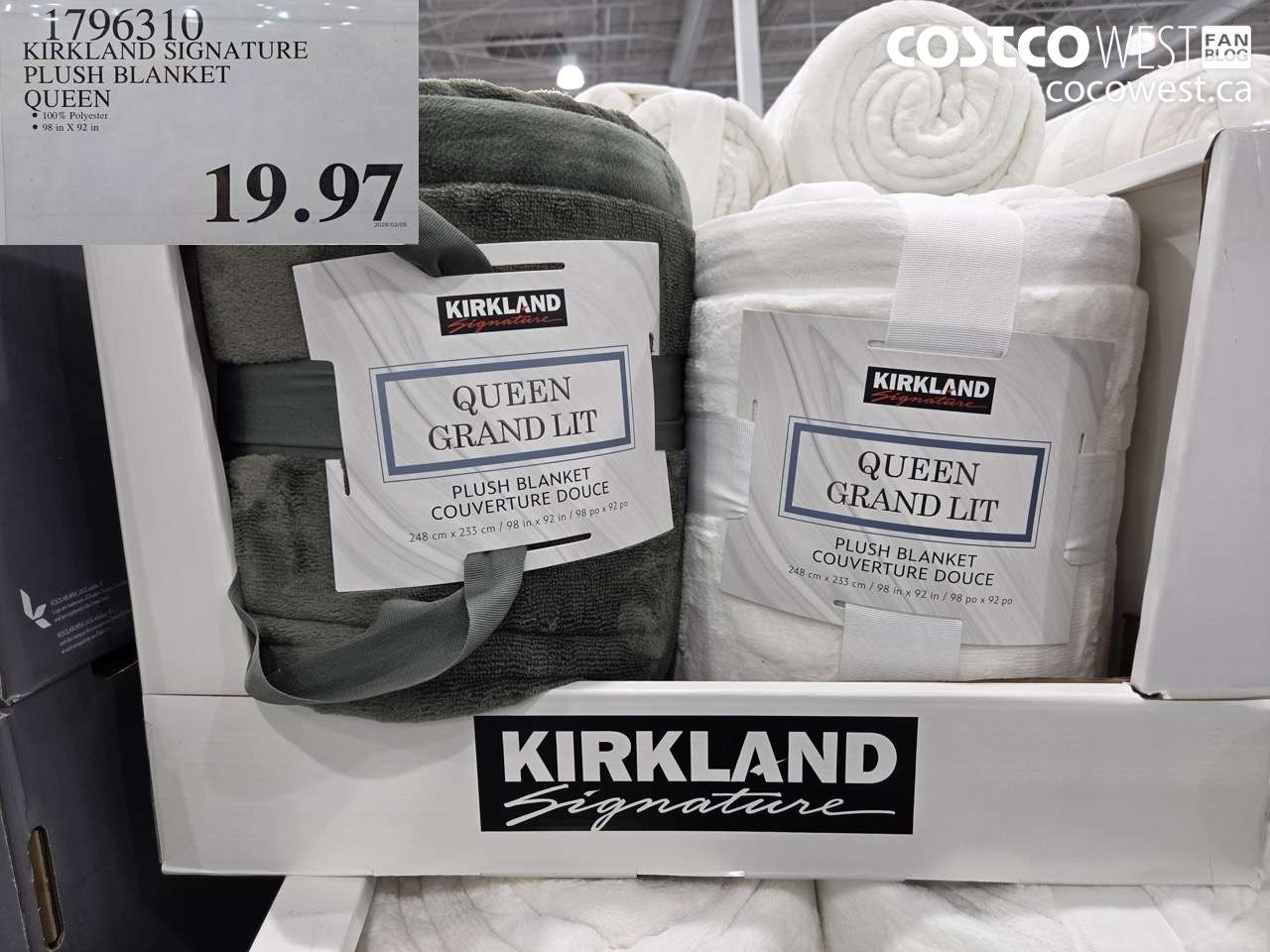 1796310 KIRKLAND SIGNATURE PLUSH BLANKET QUEEN $19.97