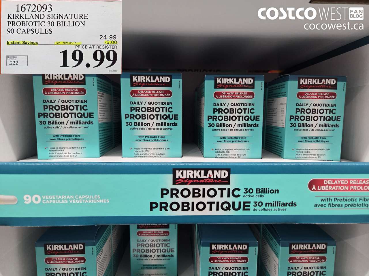 1672093 KIRKLAND SIGNATURE PROBIOTIC 30 BILLION 90 CAPSULES ($5.00 INSTANT SAVINGS EXPIRES ON 2026-03-15) $19.99