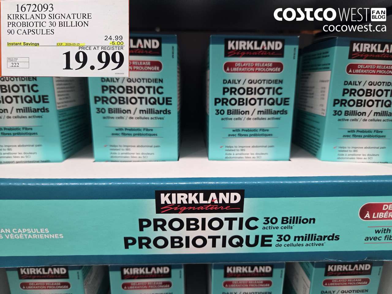 1672093 KIRKLAND SIGNATURE PROBIOTIC 30 BILLION 90 CAPSULES ($5.00 INSTANT SAVINGS EXPIRES ON 2026-03-15) $19.99