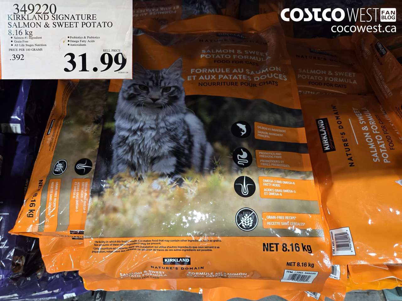 349220 KIRKLAND SIGNATURE SALMON & SWEET POTATO 8.16KG $31.99