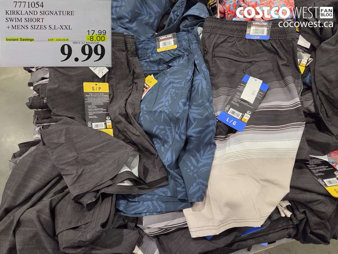 7771054 KIRKLAND SIGNATURE SWIM SHORT + MENS SIZES S,L-XXL ($8.00 INSTANT SAVINGS EXPIRES ON 2026-04-05) $9.99