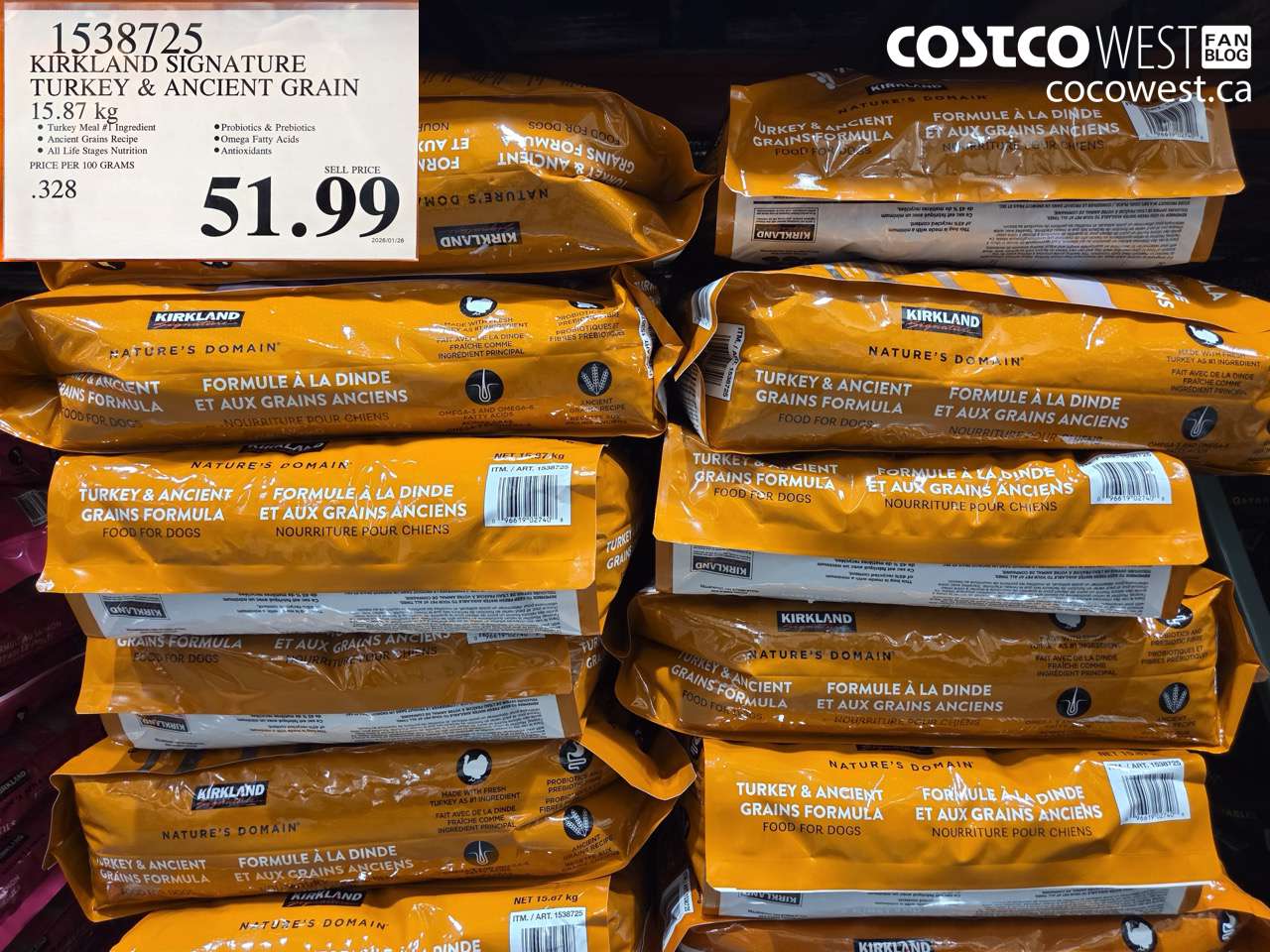 1538725 KIRKLAND SIGNATURE TURKEY & ANCIENT GRAIN 15.87 $51.99