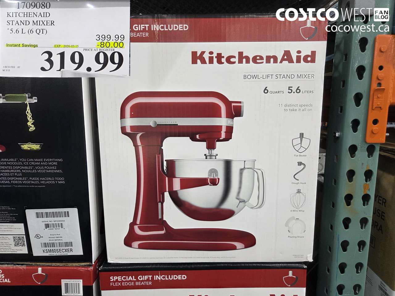 1709080 KITCHENAID STAND MIXER 5.6 L (6 QT) ($80.00 INSTANT SAVINGS EXPIRES ON 2026-03-15) $319.99