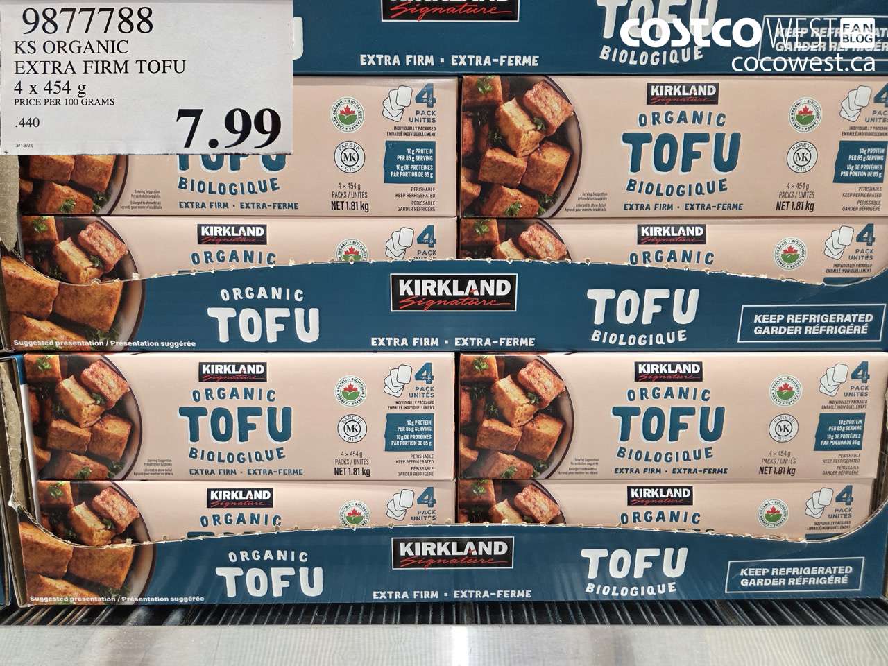 9877788 KS ORGANIC EXTRA FIRM TOFU 4 X 454G $7.99