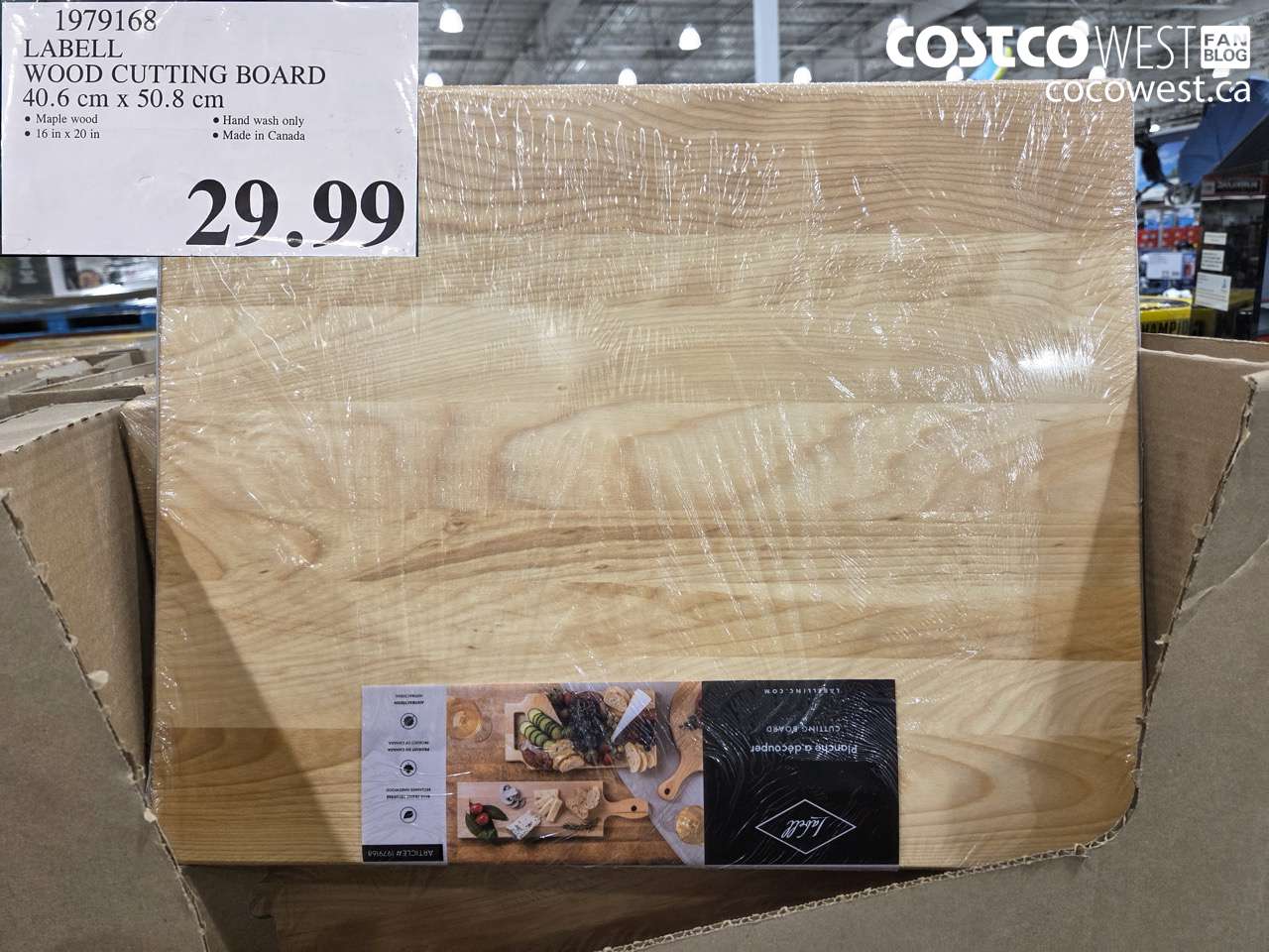 1979168 LABEL WOOD CUTTING BOARD 40.6CM X 50.8CM $29.99