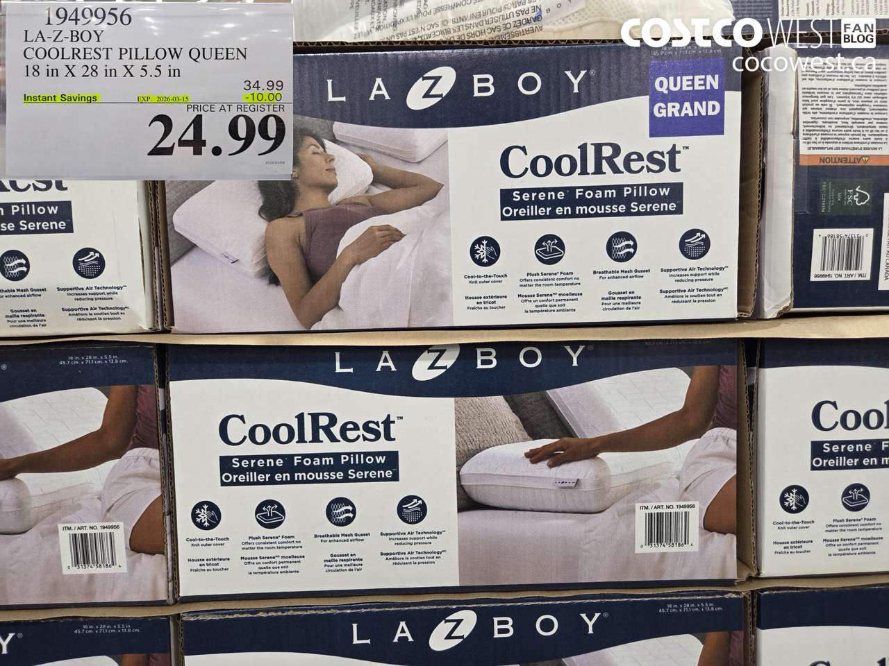 1949956 LA-Z-BOY COOLREST PILLOW QUEEN 18 IN X 28 IN X 5.5 IN ($10.00 INSTANT SAVINGS EXPIRES ON 2026-03-15) $24.99