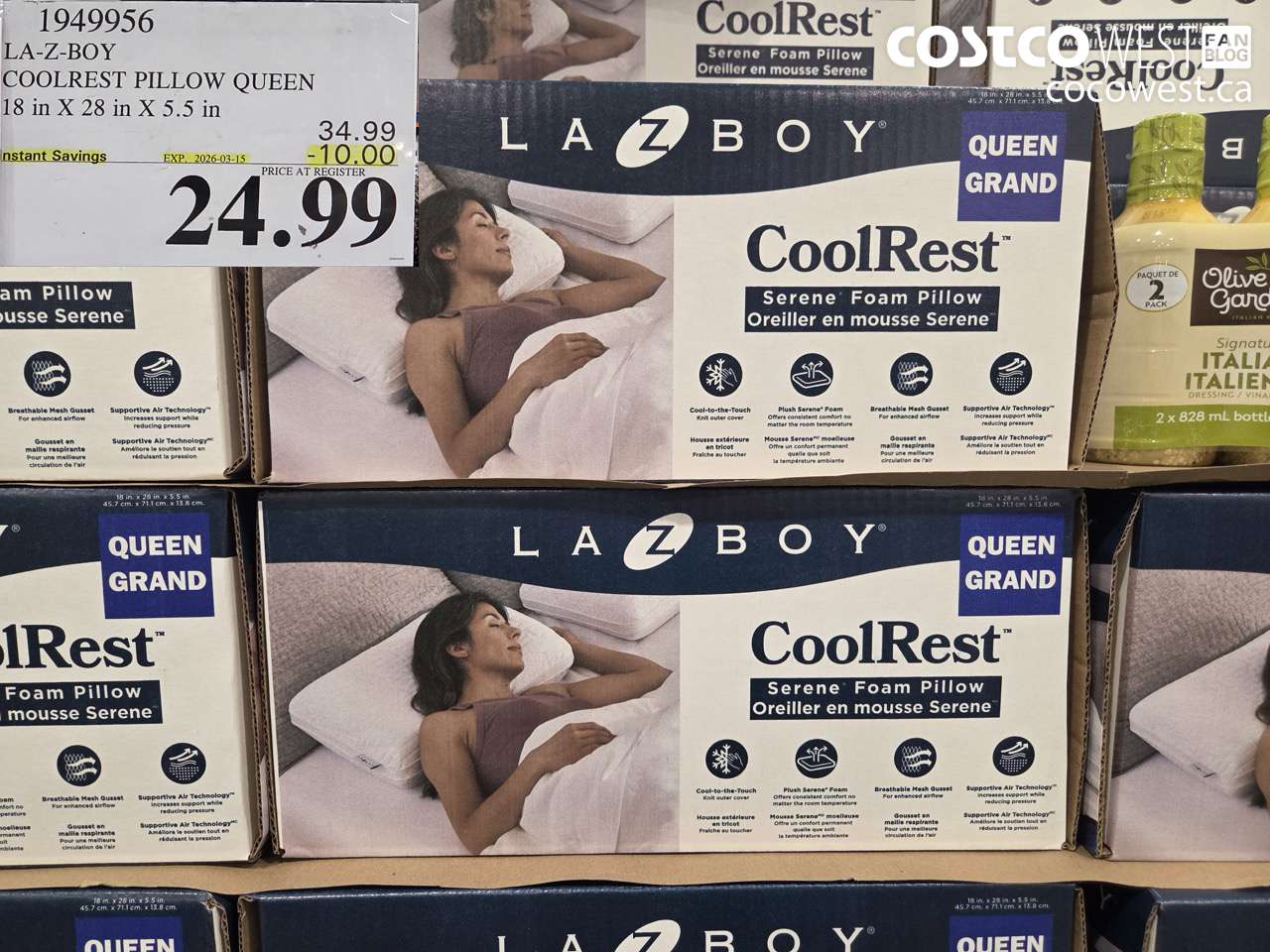 1949956 LA-Z-BOY COOLREST PILLOW QUEEN 18 IN X 28 IN X 5.5 IN ($10.00 INSTANT SAVINGS EXPIRES ON 2026-03-15) $24.99