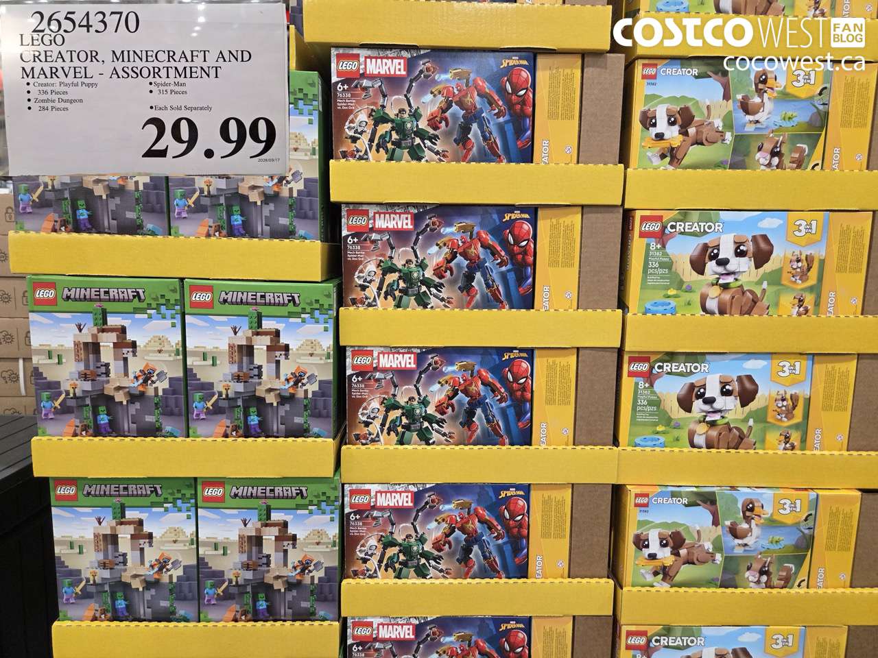 2654370 LEGO CREATOR, MINECRAFT AND MARVEL - ASSORTMENT $29.99