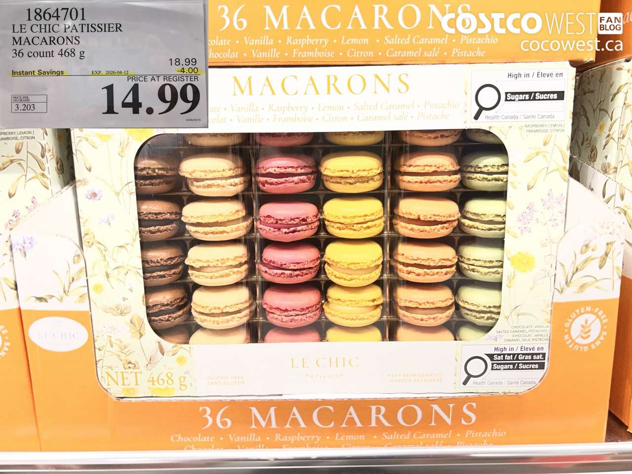 1864701 LE CHIC PATISSIER MACARONS 36 COUNT 468G ($4.00 INSTANT SAVINGS EXPIRES ON 2026-04-12) $14.99