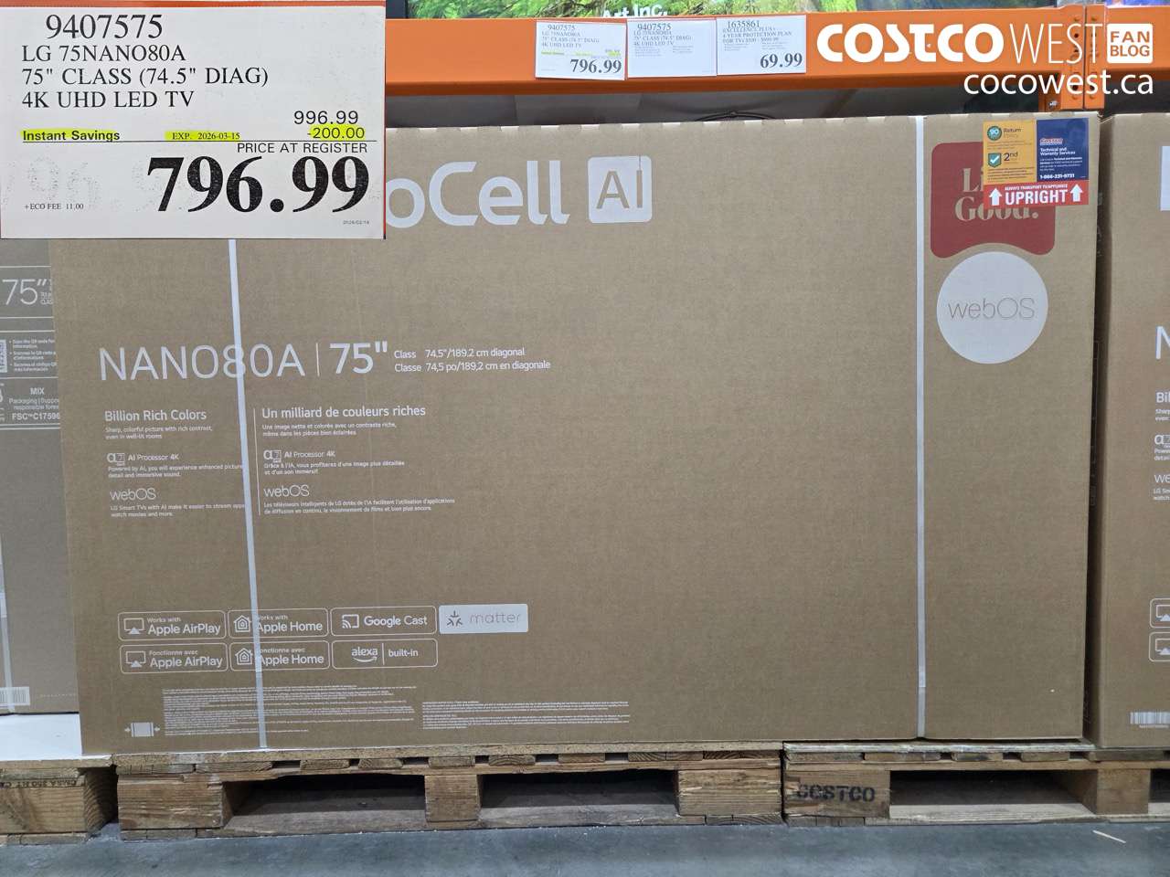 9407575 LG 75NANO80A 75-INCH CLASS (74.5-INCH DIAG) 4K UHD LED TV ($200.00 INSTANT SAVINGS EXPIRES ON 2026-03-15) $796.99