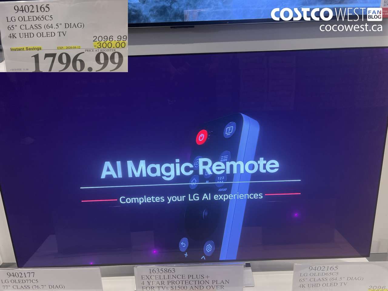 9402165 LG OLED65C5 65 CLASS (64.5 DIAG) 4K UHD OLED TV ($300.00 INSTANT SAVINGS EXPIRES ON 2026-04-12) $1796.99