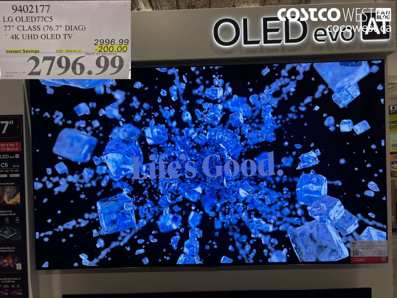 9402177 LG OLED77C5 77 CLASS (76.7 DIAG) 4K UHD OLED TV ($200.00 INSTANT SAVINGS EXPIRES ON 2026-04-12) $2796.99