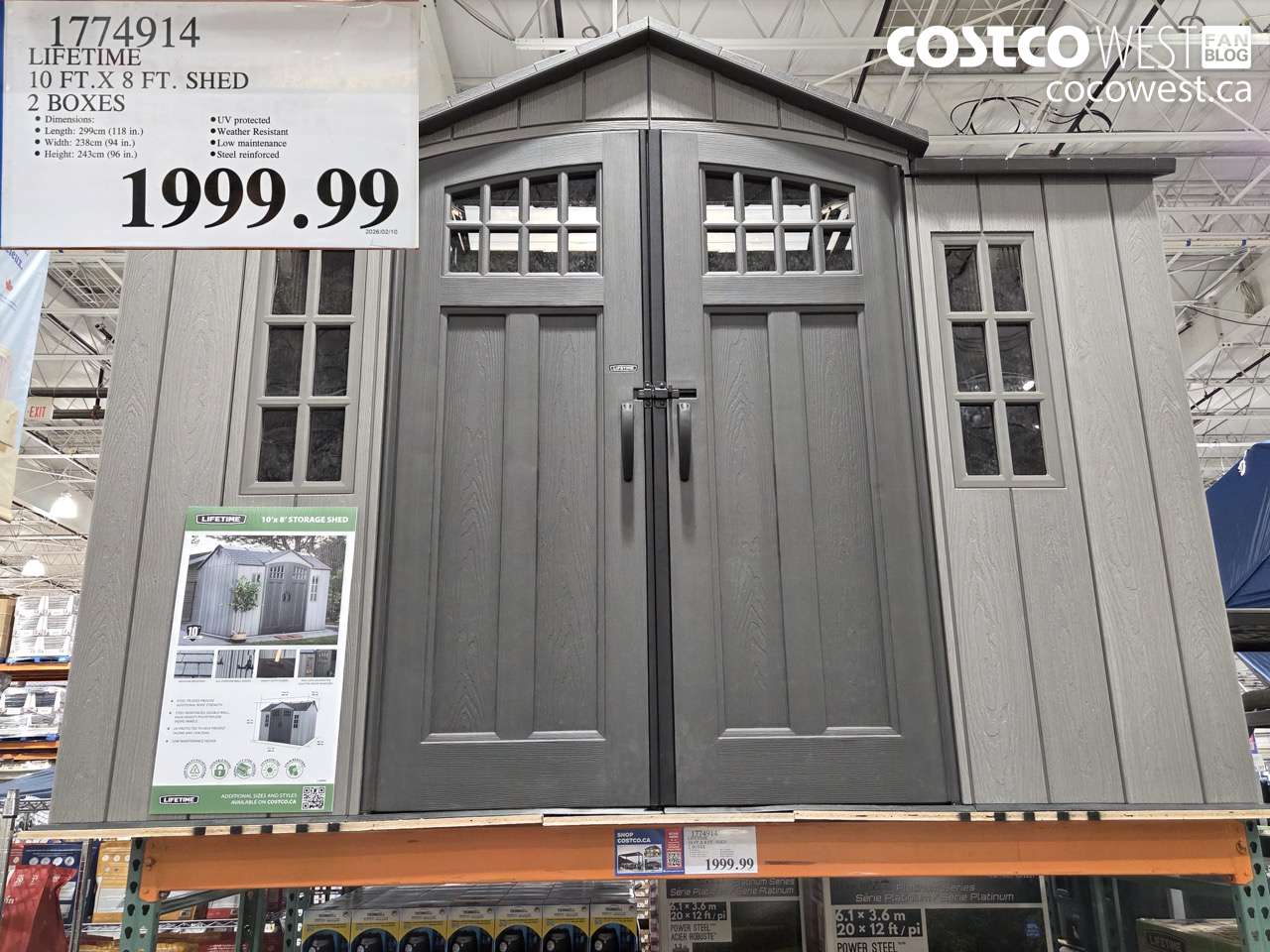 17774914 LIFETIME 10 FT.X 8 FT. SHED 2 BOXES $1999.99