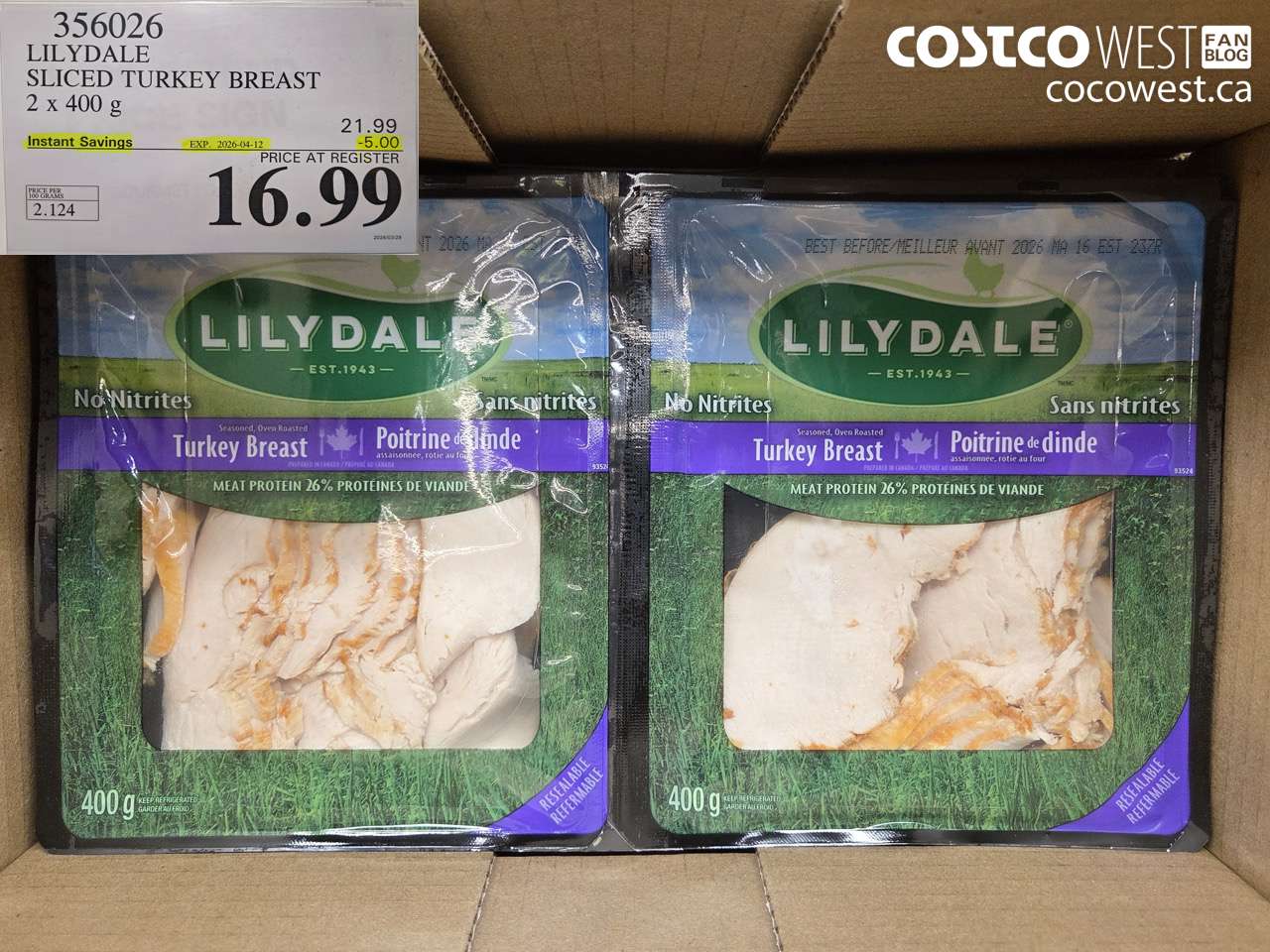 356026 LILYDALE SLICED TURKEY BREAST 2 X 400 G ($5.00 INSTANT SAVINGS EXPIRES ON 2026-04-12) $16.99