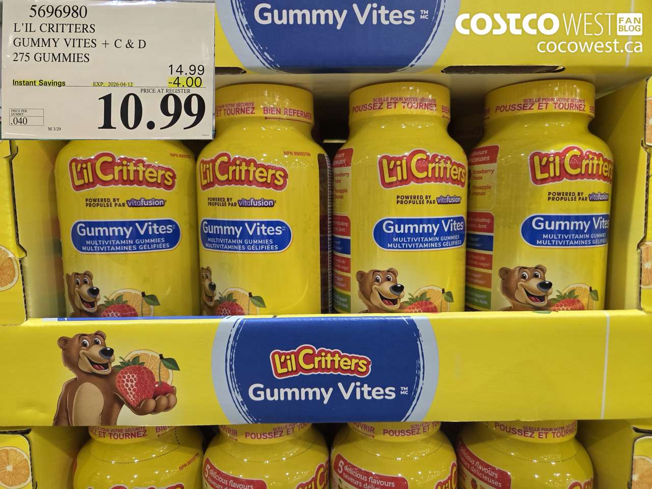 5696980 L'IL CRITTERS GUMMY VITES + C&D 275 GUMMIES ($4.00 INSTANT SAVINGS EXPIRES ON 2026-04-12) $10.99