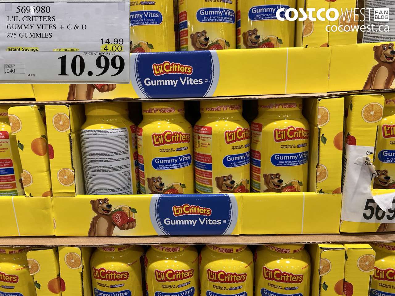 5696980 L'IL CRITTERS GUMMY VITES + C & D 275 GUMMIES ($4.00 INSTANT SAVINGS EXPIRES ON 2026-04-12) $10.99