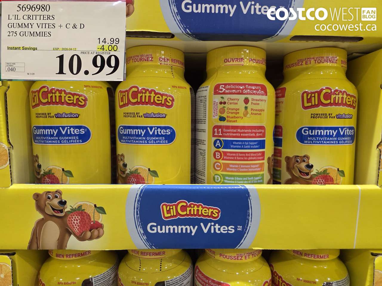 5696980 L'IL CRITTERS GUMMY VITES + C & D 275 GUMMIES ($4.00 INSTANT SAVINGS EXPIRES ON 2026-04-12) $10.99